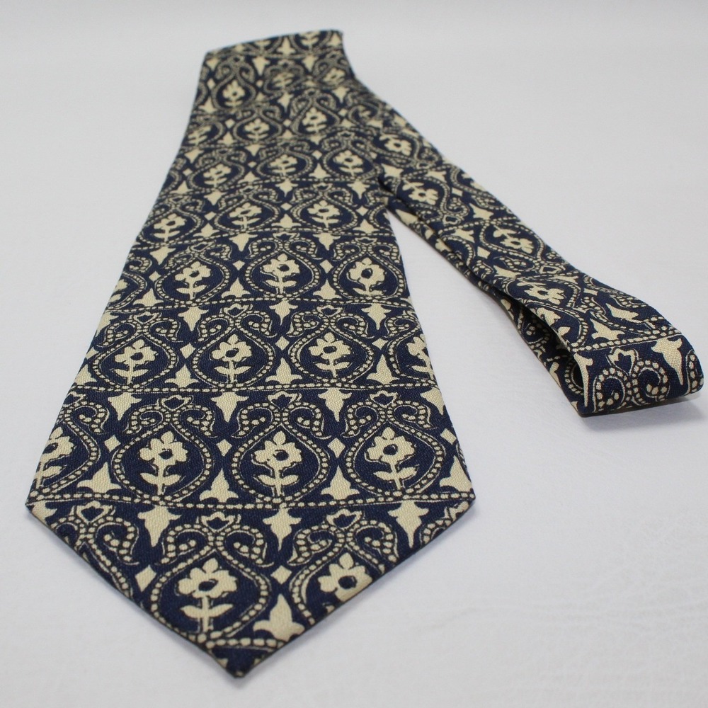 Polo Ralph Lauren Blue Cream Floral‎ Paisley Medallion Silk Tie Handmade USA 4"
